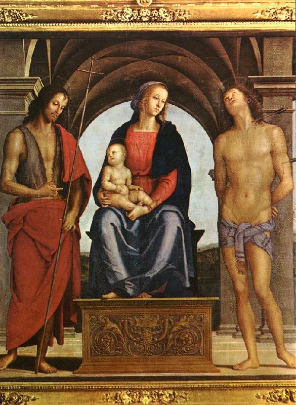 PERUGINO, Pietro Madonna Enthroned between St. John and St. Sebastian (detail) AF Germany oil painting art